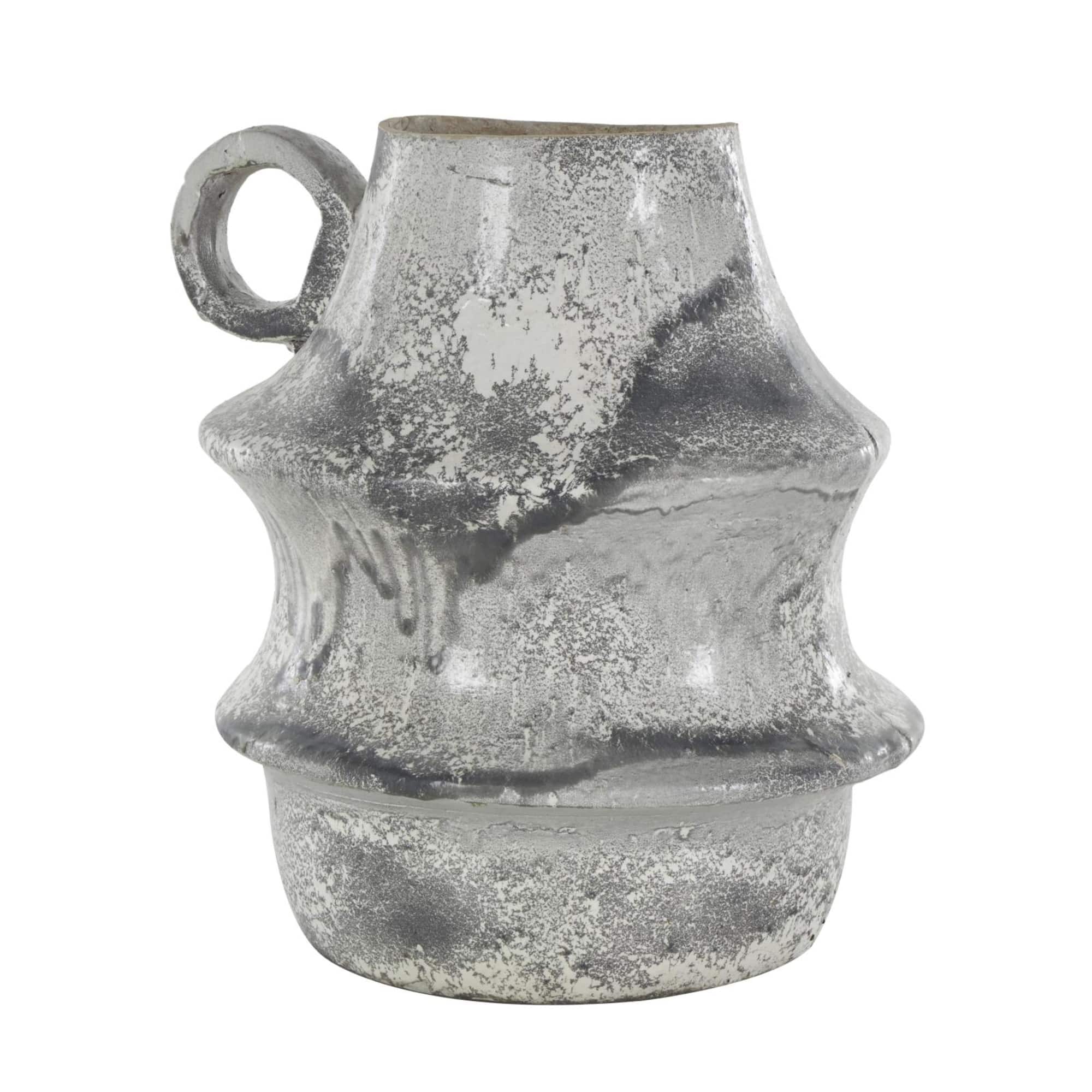 15" Light Gray Textured Paper Mache Fluted Vase with Ring Handle